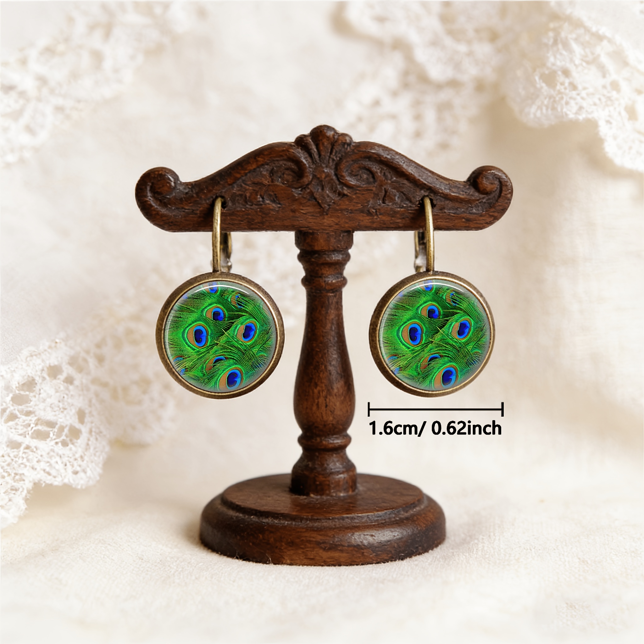 2pcs Cyan Round Classical Earrings with Rooster Feather Pattern